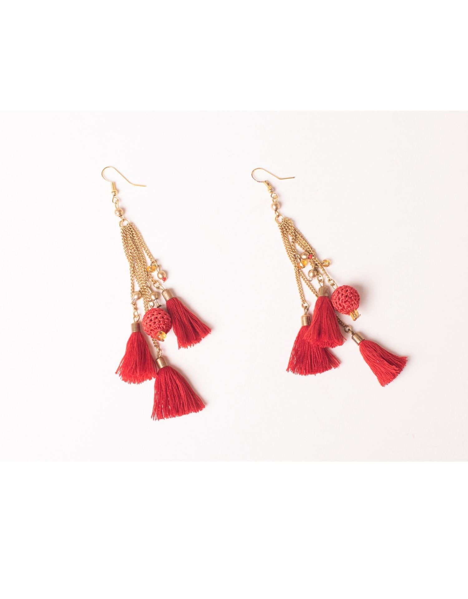Long Red Tassel Invisible Clip On Earrings – Miyabi Grace