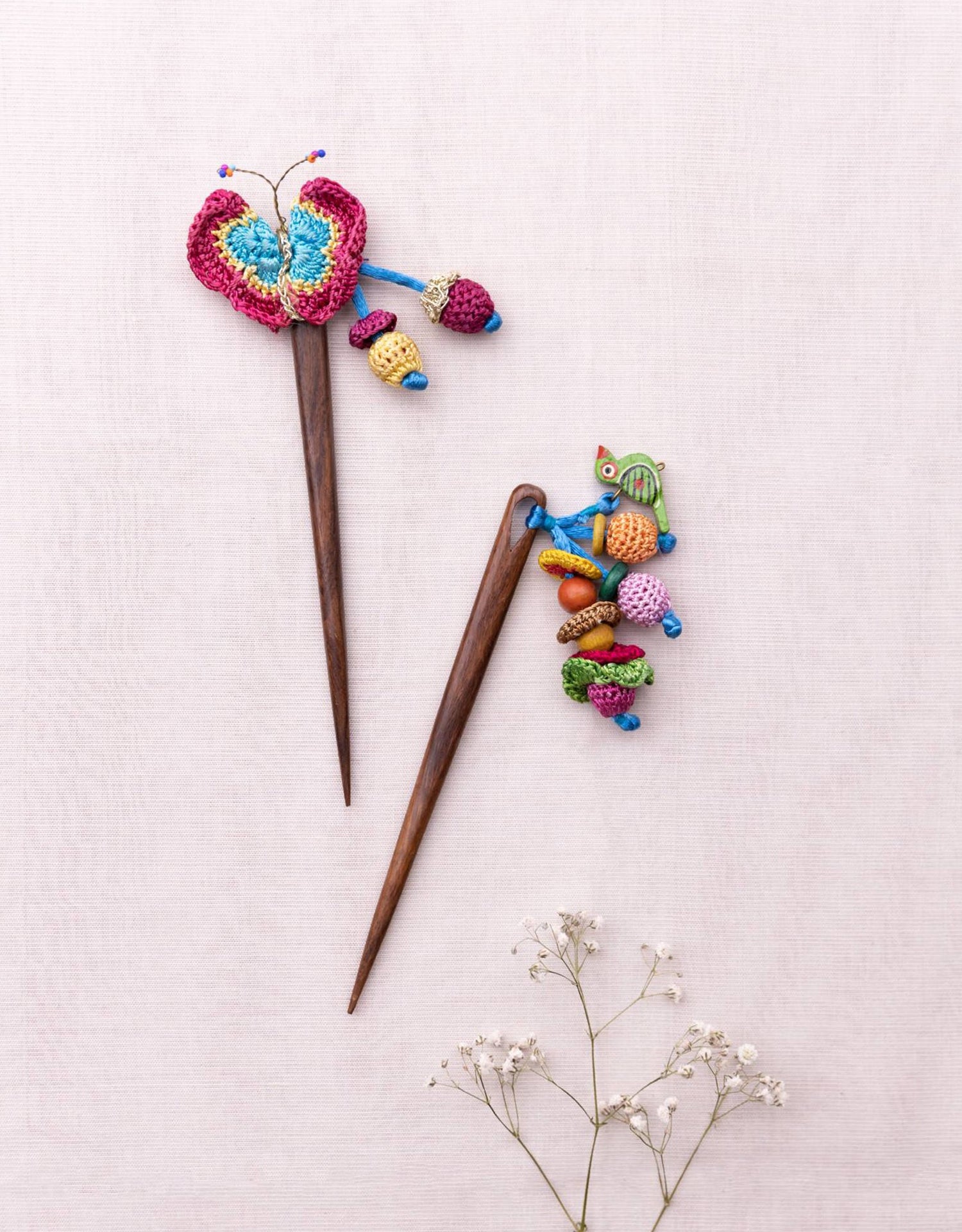 Metallic Thread Flowers Hair Stick (Pair) - Samoolam Crafts