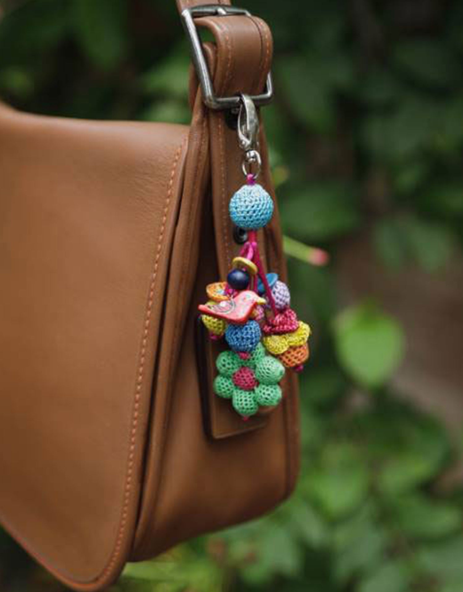 Glass Beaded Bohemian Handbag Charm Keychain Bag Charm,Green,Handmade